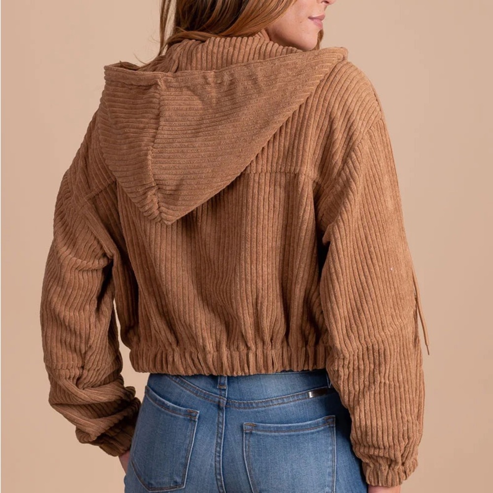 ASHLEY • Tan Corduroy Hoodie Jacket • sz Med - Picture 4 of 10